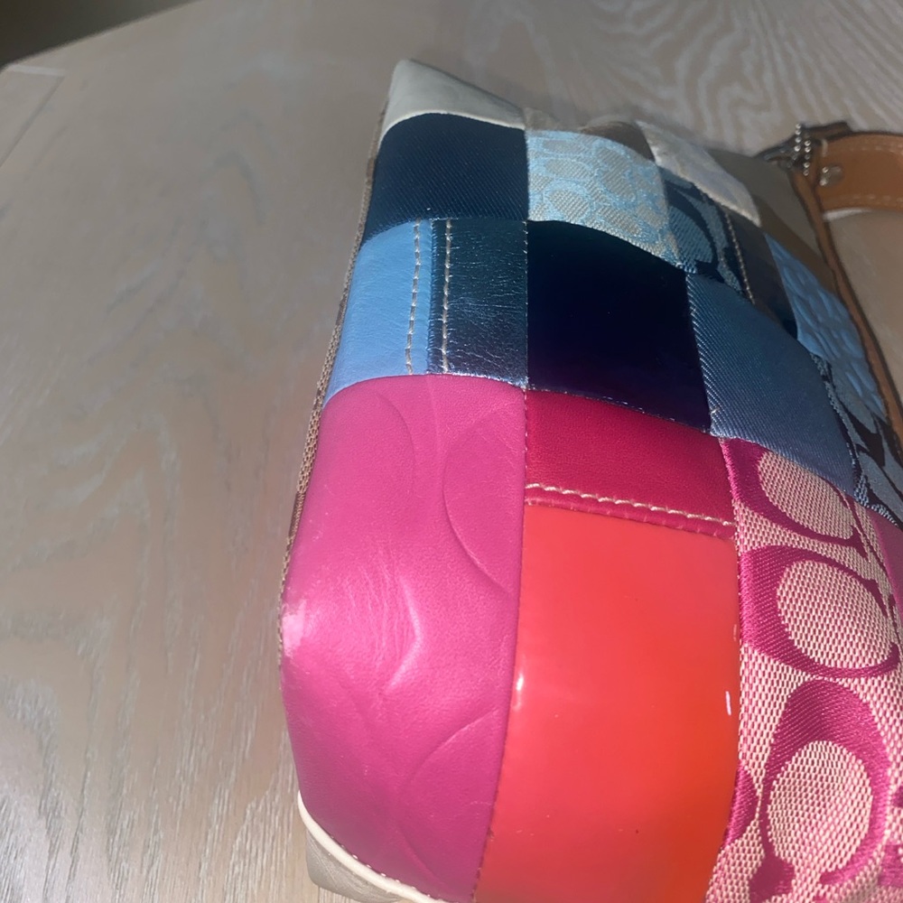 Coach Patchwork Signature Collection Pink, Blue, and Tan combo Shoulder bag - Picture 14 of 15